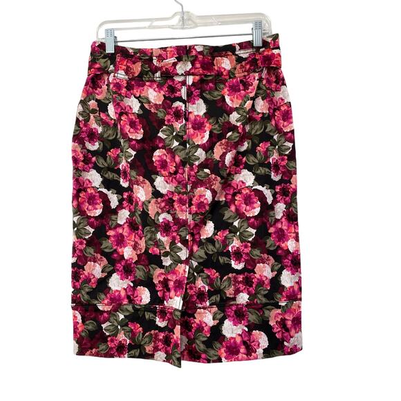 Banana Republic Pencil Skirt Sz 4 Satin Floral Pockets Belted Paperbag Girl Boss - Picture 4 of 11